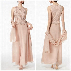 J Kara Blush Pink Beaded Sequin Embellished Sleeveless Mother of the Bride Grown